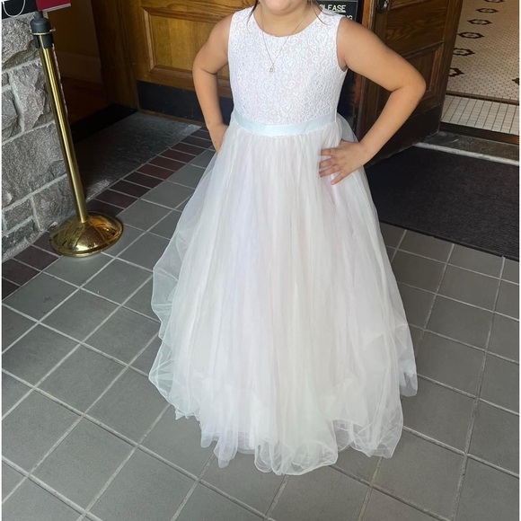 ball gown flower girl dress with heart cutout